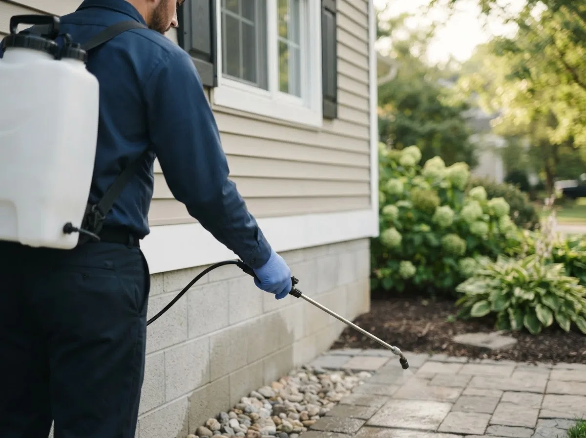 Pest control technician inspecting a home in Plover, WI